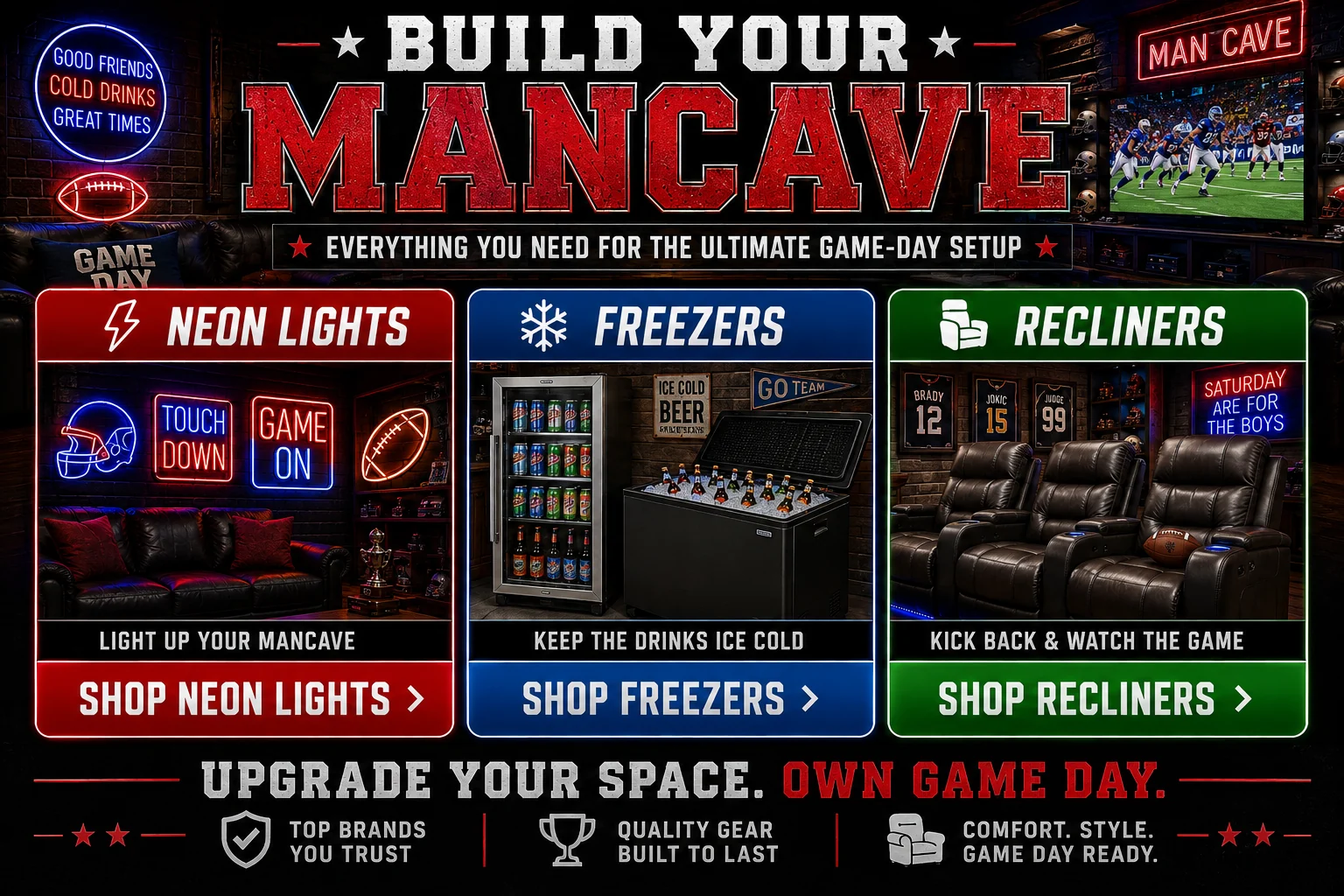 Build Your Sports Mancave — Neon Lights, Freezers and Recliners