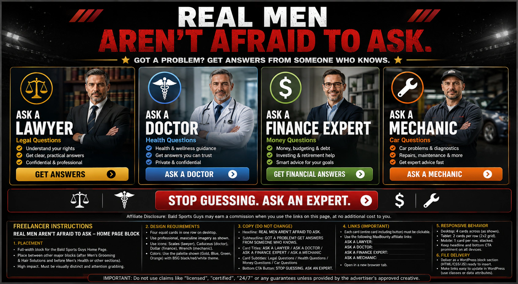 Real Men Aren’t Afraid to Ask — lawyer, doctor, finance and mechanic