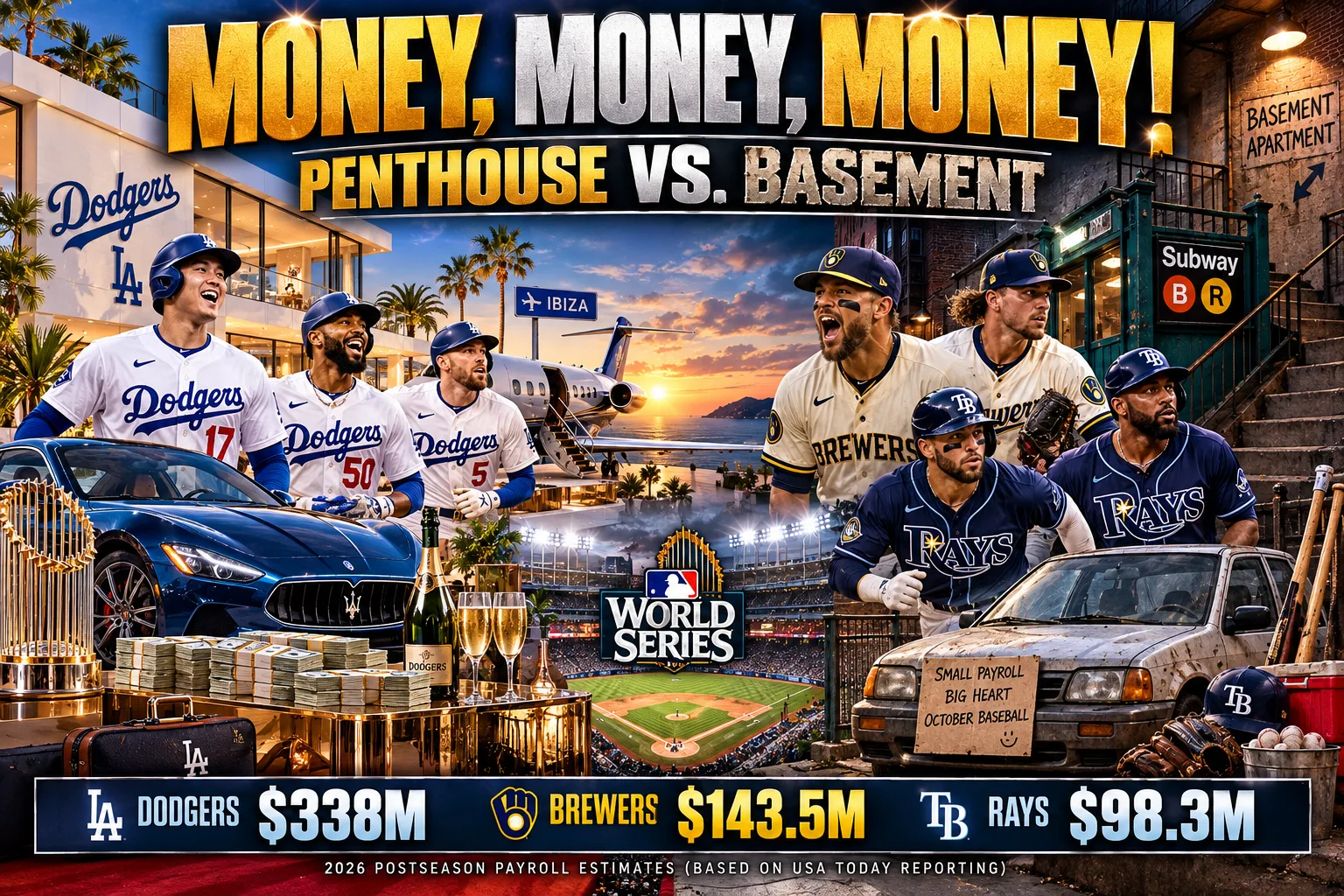 Money, Money, Money! Penthouse vs. Basement — Dodgers, Brewers and Rays 2026 postseason payrolls