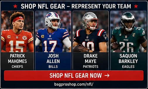NFL apparel — Patrick Mahomes, Josh Allen, Drake Maye and Saquon Barkley